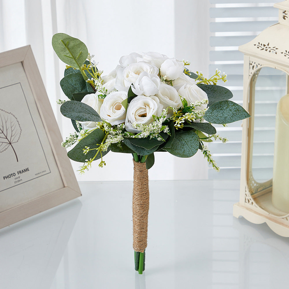 Western-Style Artificial White Rose Bridal Bouquet