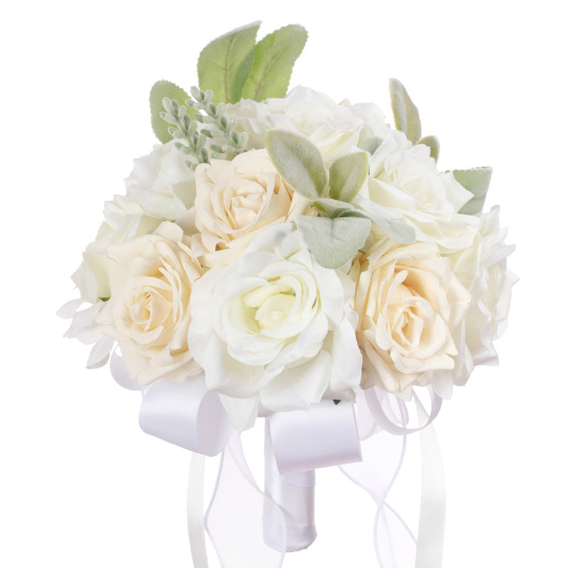 Western-Style Artificial White Rose Bridal Bouquet