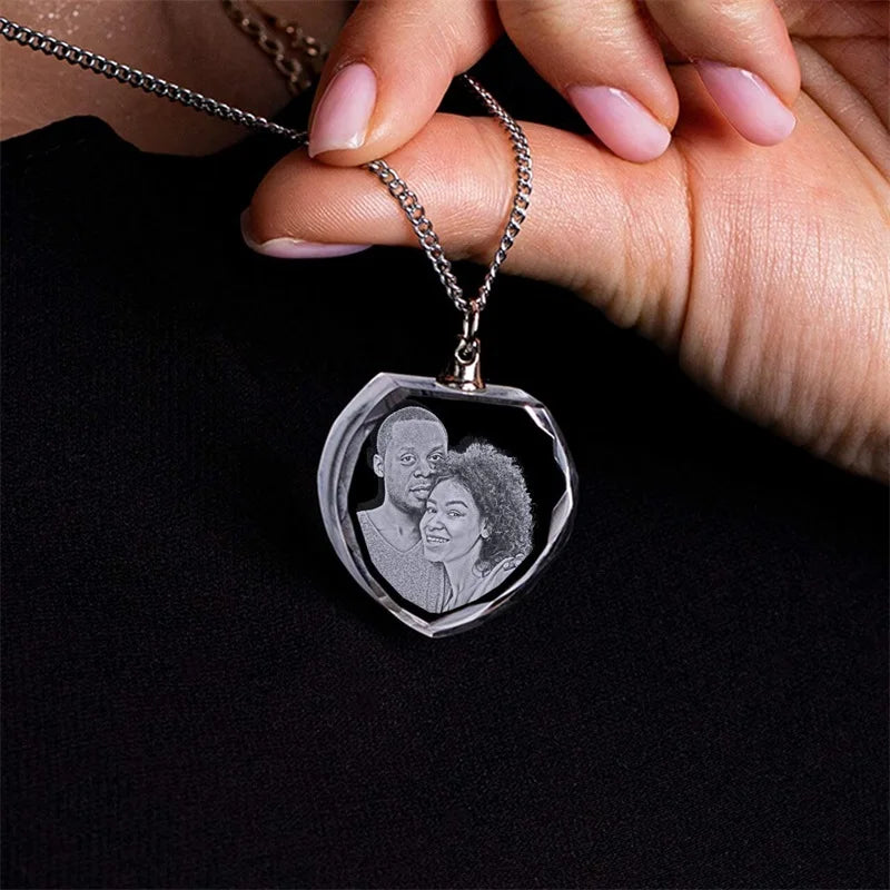 Customized 3D Crystal Photo, Personalized Gift Necklace Heart, Gift for Wife,Women, Men, Great Custom Gifts With Your Own Photo