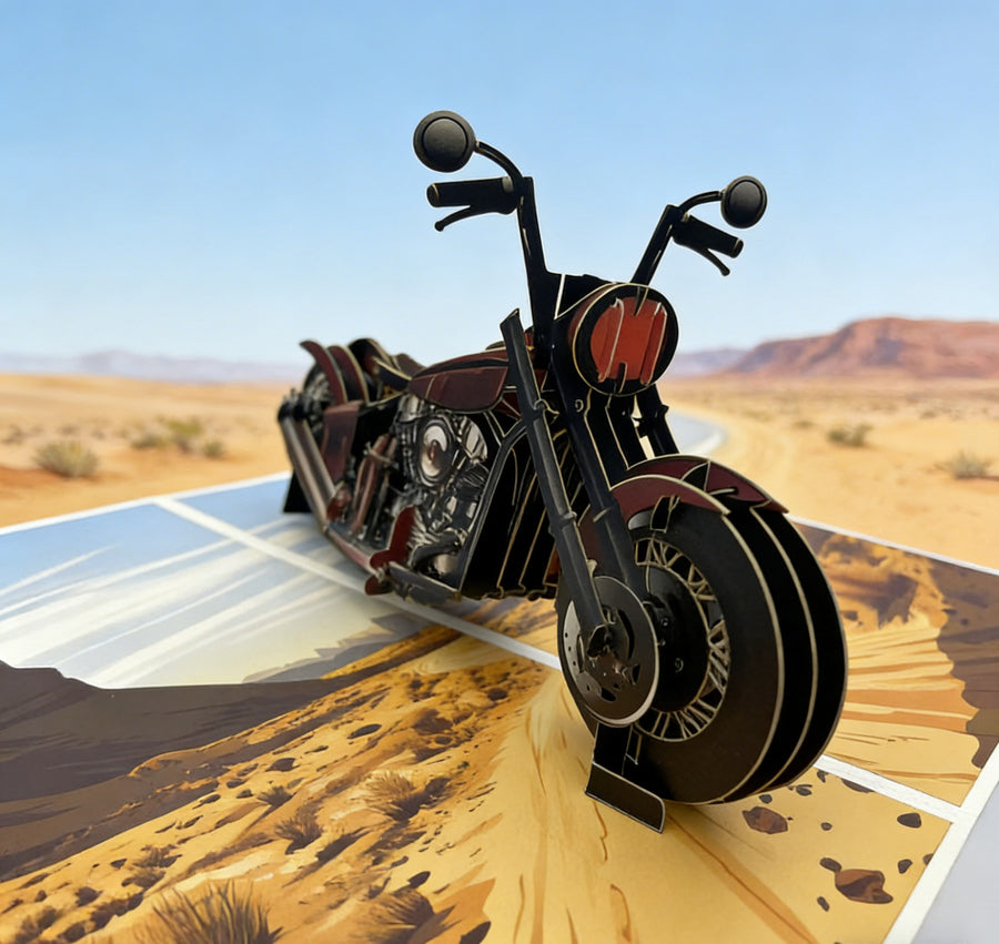 3D Pop Up Motorcycle Card – Handcrafted All-Occasion & Birthday Gift Card for Biker, Husband, Dad, Grandpa, Biker Gifts with Note Card & Envelope