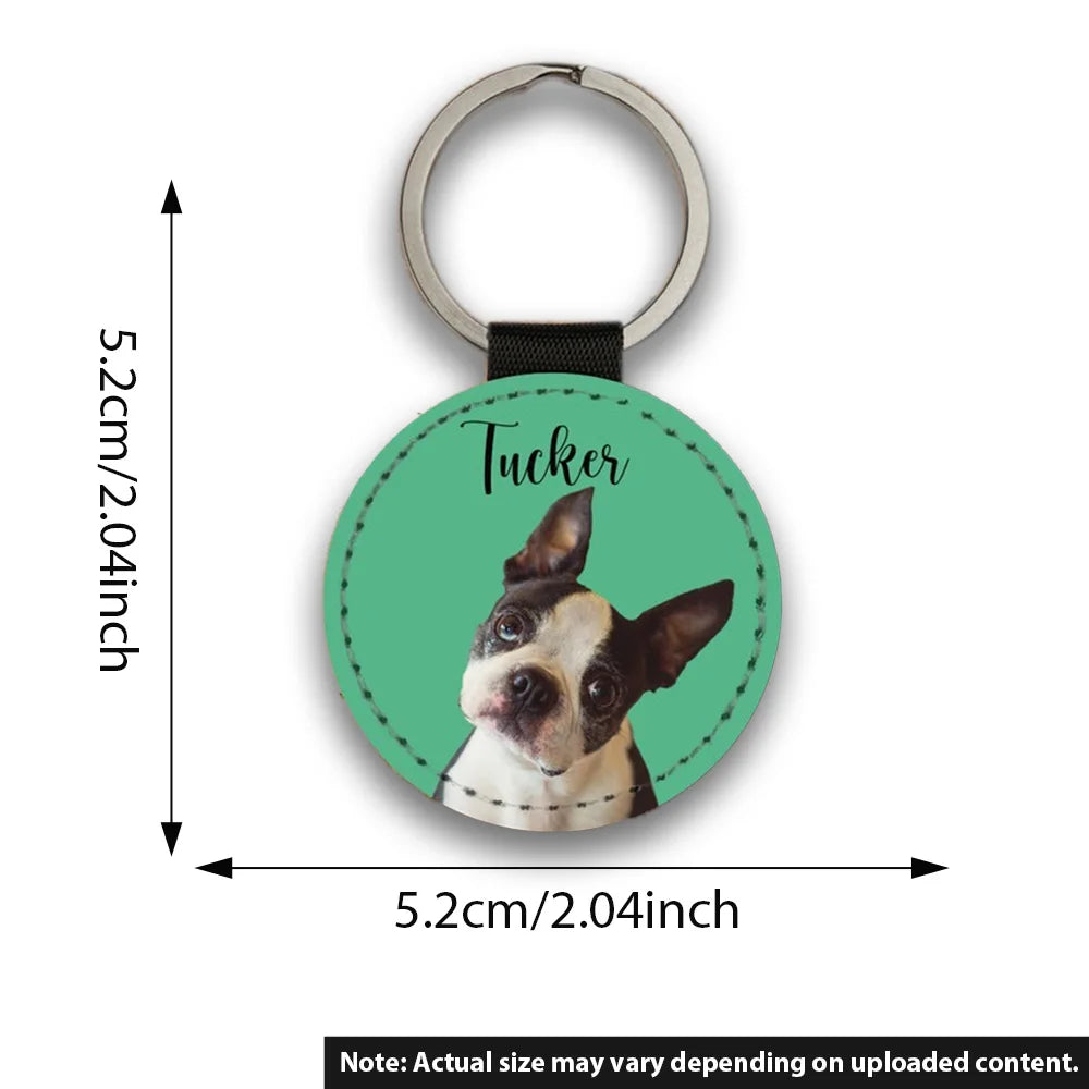 Custom Pet Photo Keychain Personalized Dog Cat Portrait Name Leather Picture Keyring Charm Anniversary Memorial Loss Gift Him He