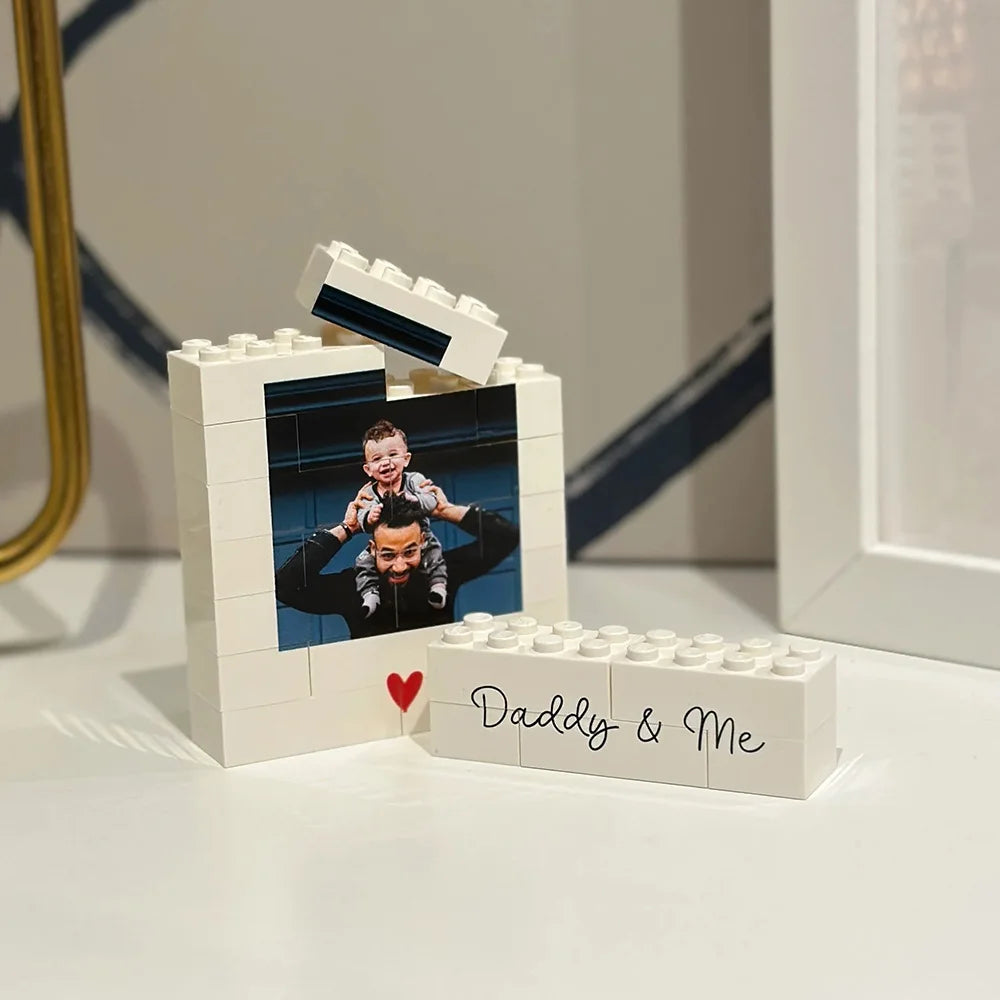 Personalised Daddy & Me Building Block Photo Gift, Custom Brick Style Photo Frame for Dad or Him, Birthday, Christmas Keepsake