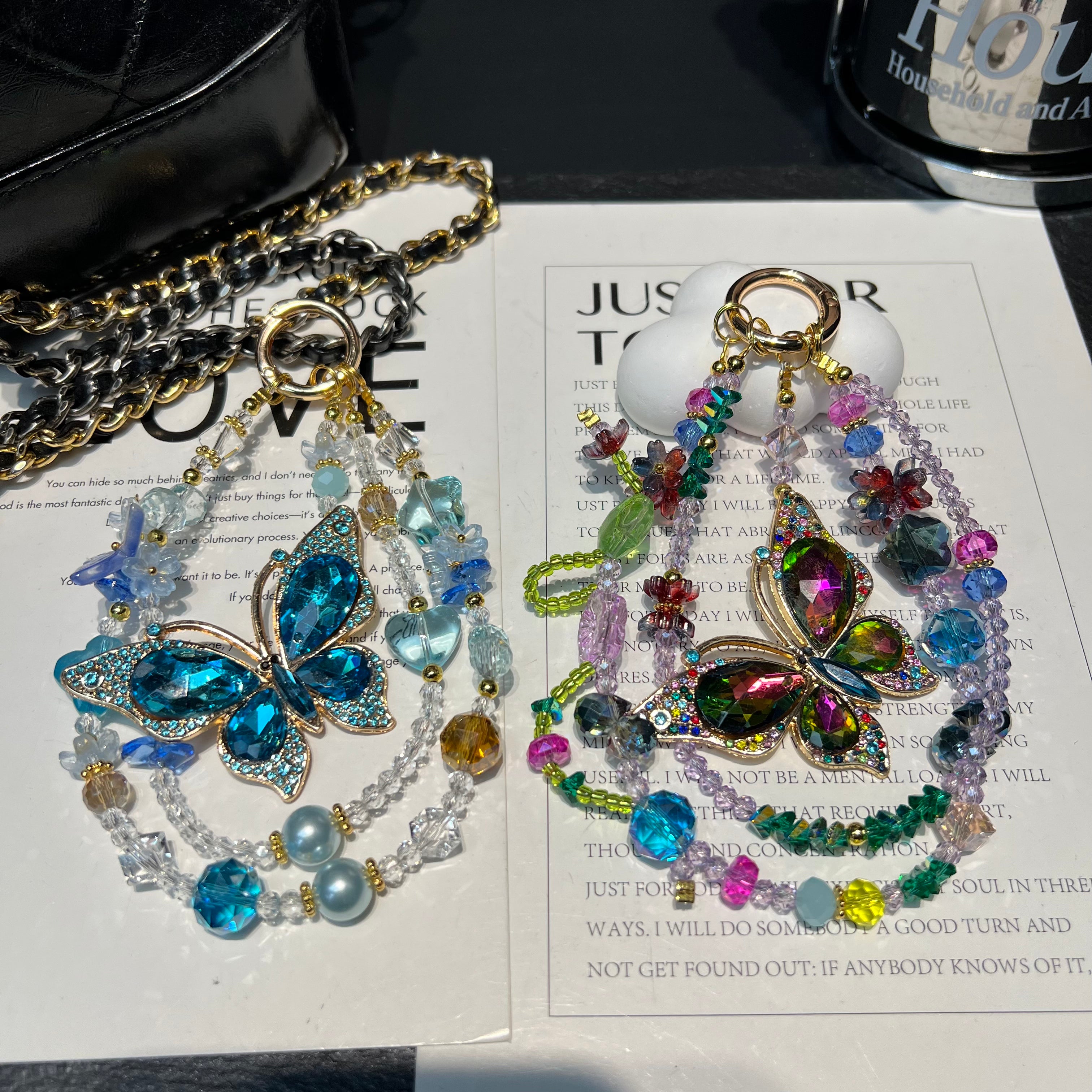 Butterfly Crystal Beaded Phone Charm, Multi‑use Handmade Rhinestone Pendant, Detachable Bag Charm, Keychain Accessory, Aesthetic Gift for Teen Girls, Women & Best Friends