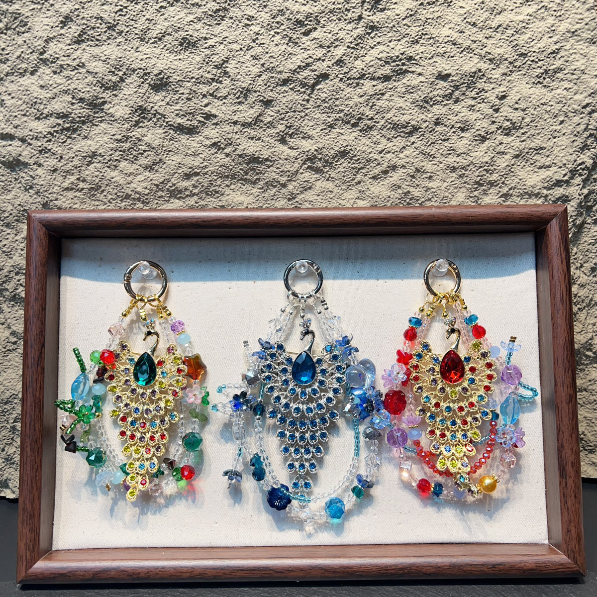 Hand‑made Peacock Rhinestone Crystal Beaded Phone Charm, Vintage Ethnic Layered Bead Keychain Pendant, Luxury Bohemian Bag Hanging Ornament For Women