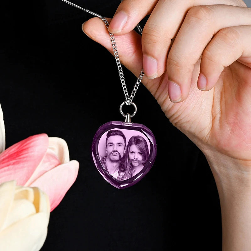 Customized 3D Crystal Photo, Personalized Gift Necklace Heart, Gift for Wife,Women, Men, Great Custom Gifts With Your Own Photo