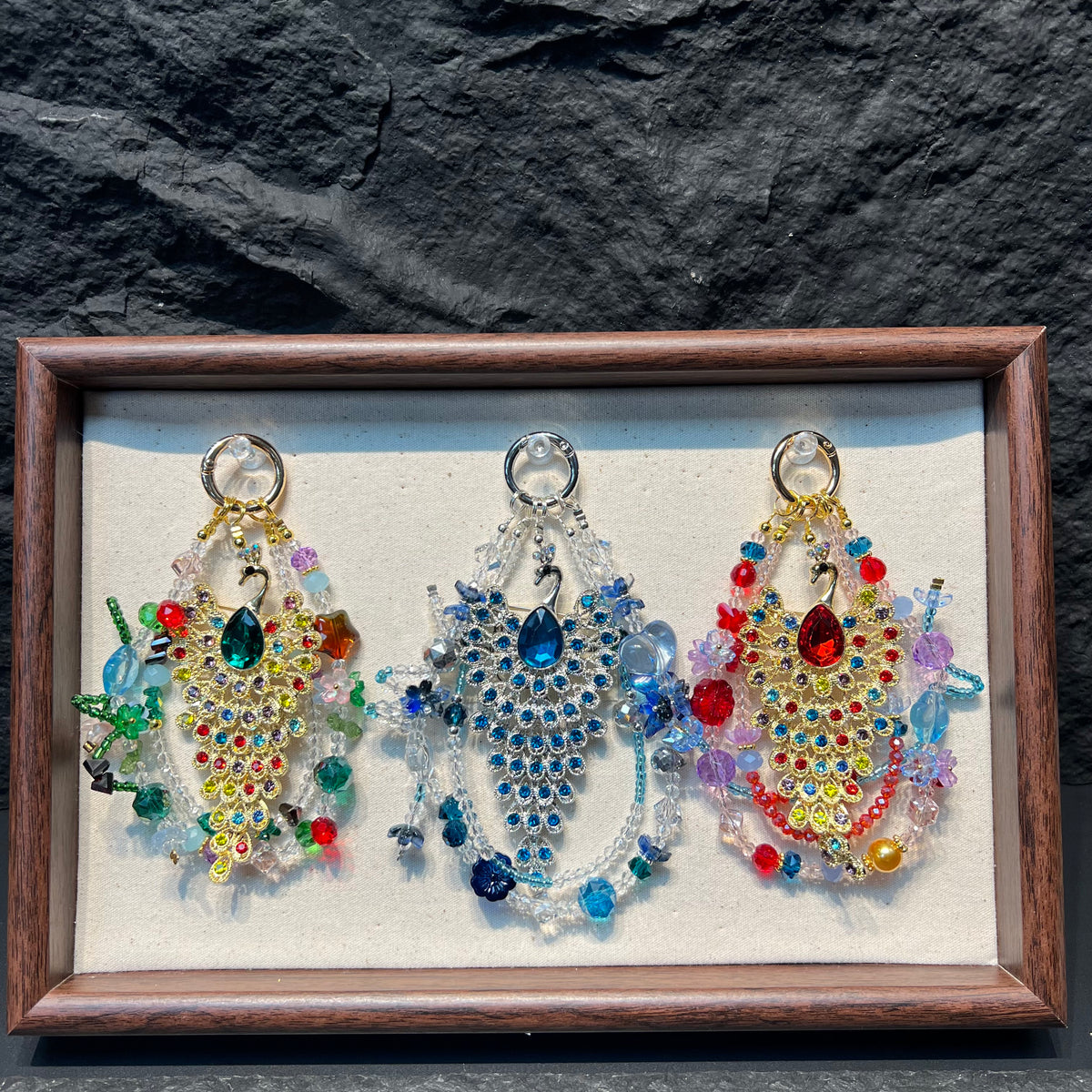 Hand‑made Peacock Rhinestone Crystal Beaded Phone Charm, Vintage Ethnic Layered Bead Keychain Pendant, Luxury Bohemian Bag Hanging Ornament For Women