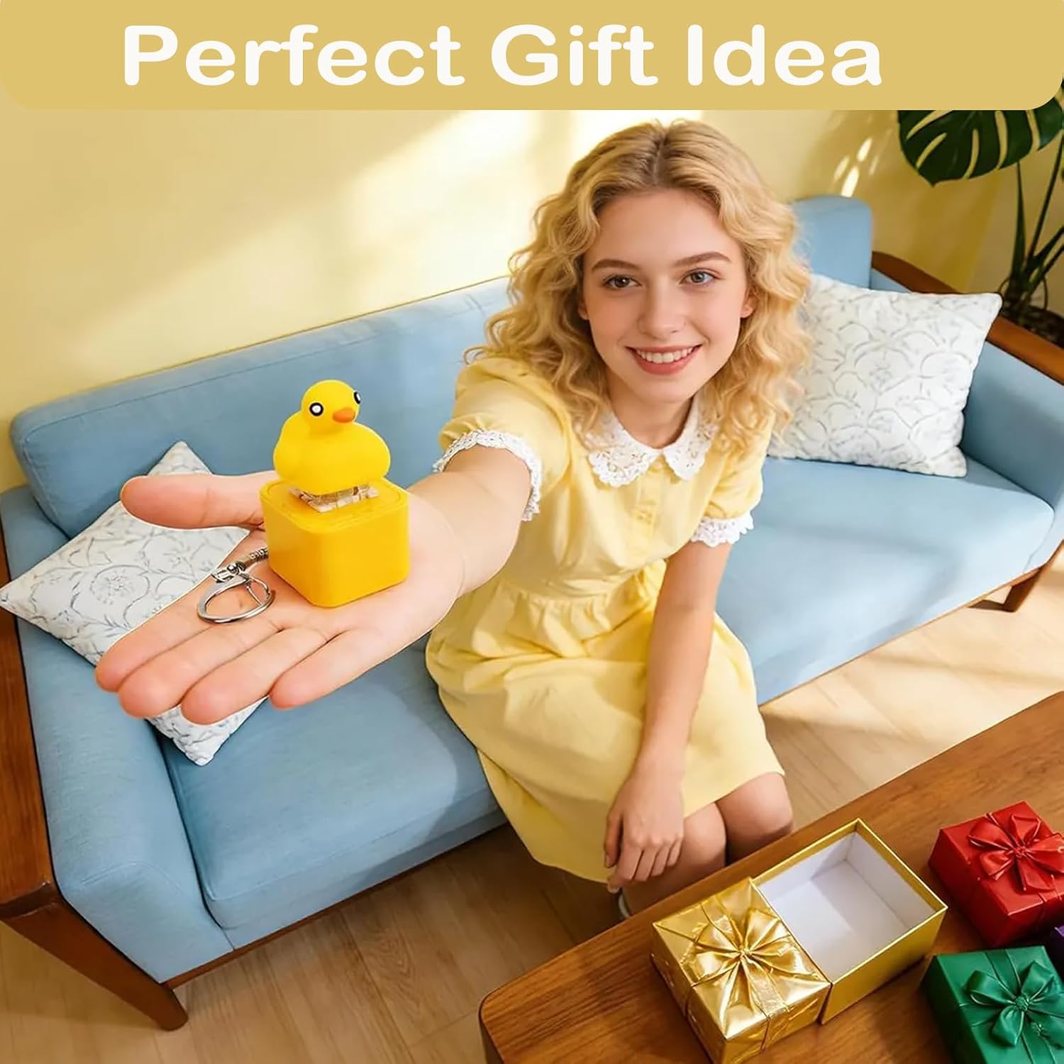 Cute Duck/ Frog/ Screaming Chicken/ Lizard Fidget Keychain Toy with LED Light & Sound, Fun Stress Relief Clicker Gift for Kids, Teens & Adults