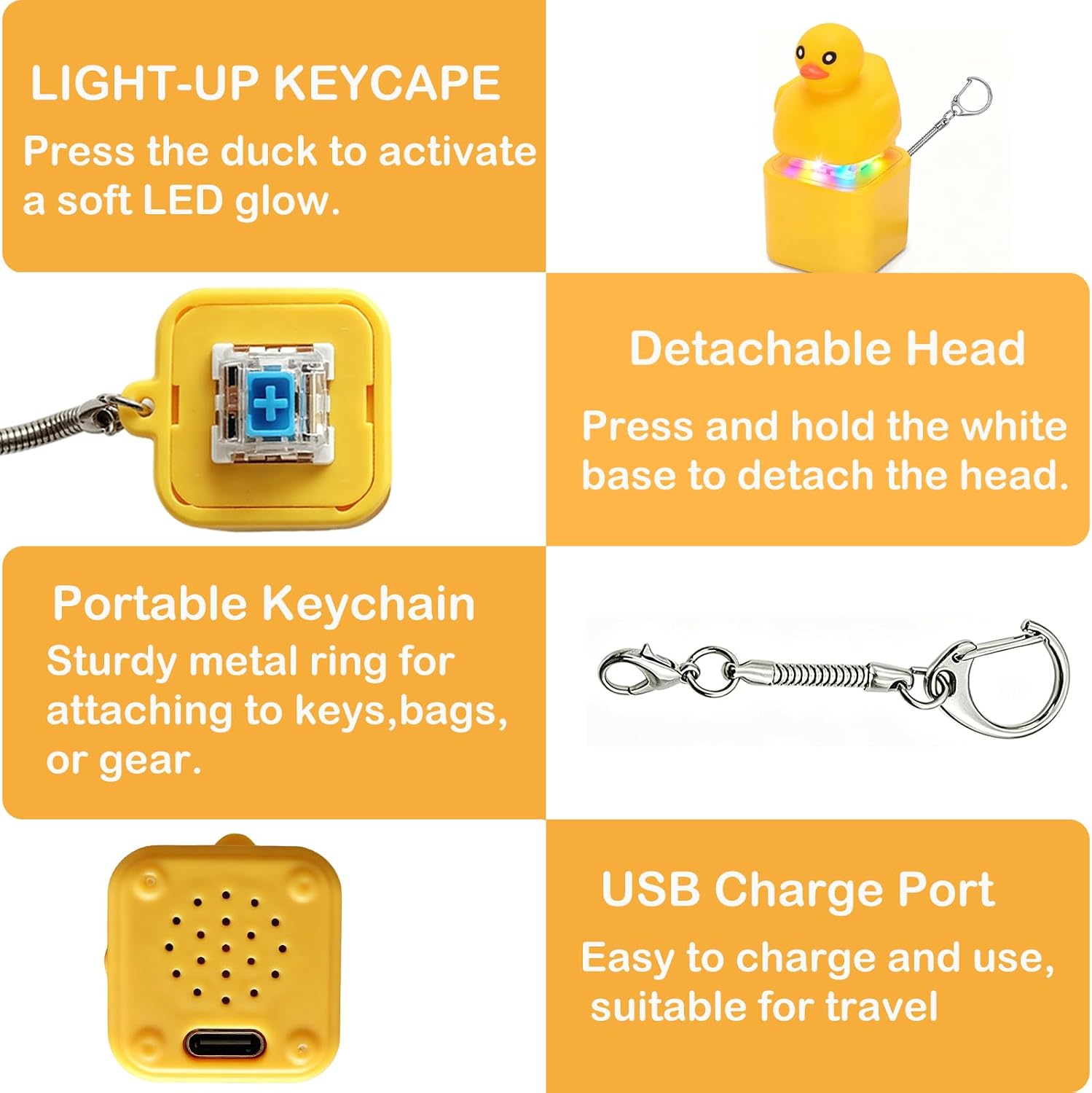 Cute Duck/ Frog/ Screaming Chicken/ Lizard Fidget Keychain Toy with LED Light & Sound, Fun Stress Relief Clicker Gift for Kids, Teens & Adults