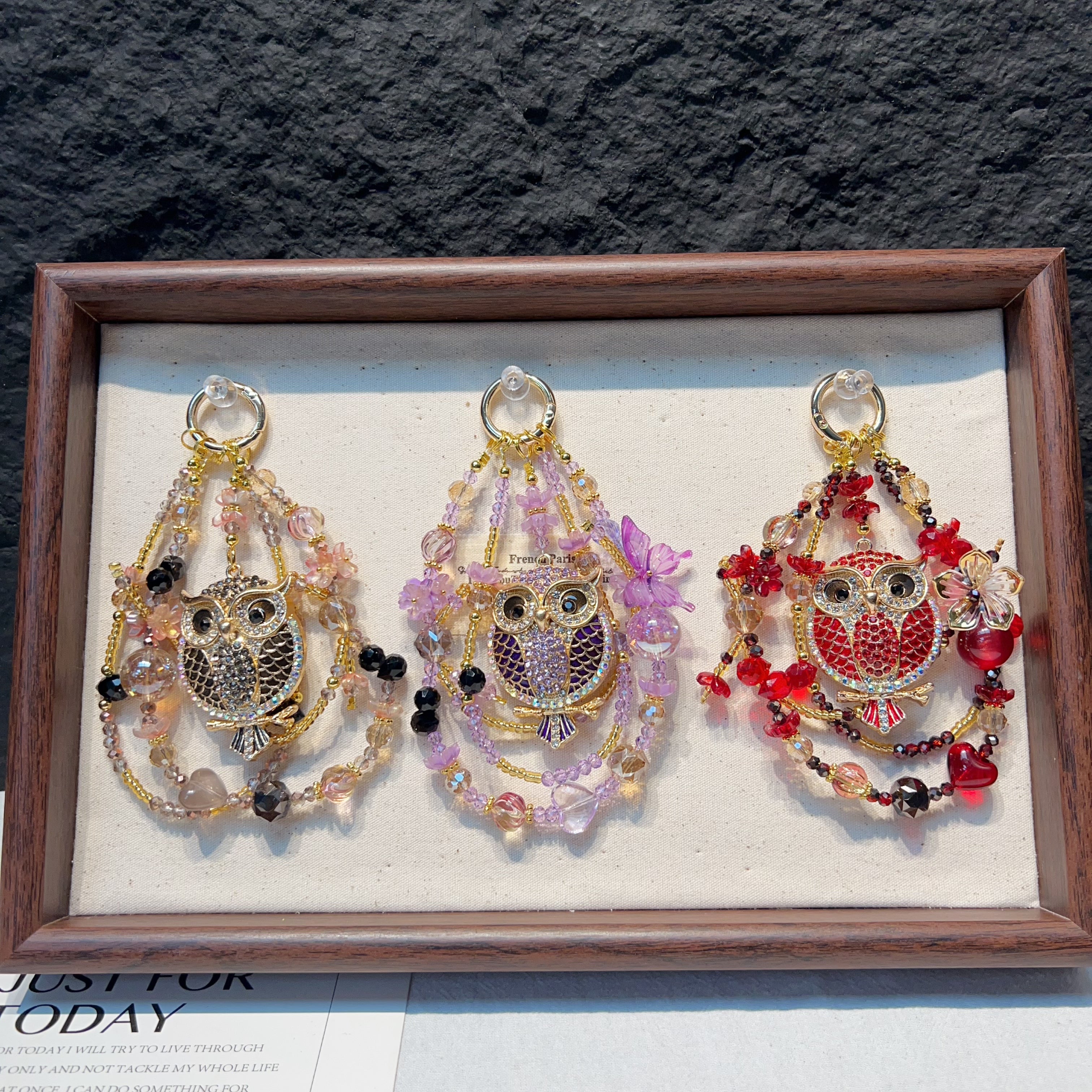 Rhinestone Owl Pendant Beaded Phone Wrist Strap, Multi‑Layer Handmade Crystal Bead Cellphone Lanyard, Luxury Flower Beads Keychain Bag Hanging Charm for Women