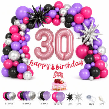 All-in-One Rose Red Birthday Decoration Kit with Balloon Garland, 32-Inch Number Balloons, Happy Birthday Banner & Cake Topper Party Set（副本）
