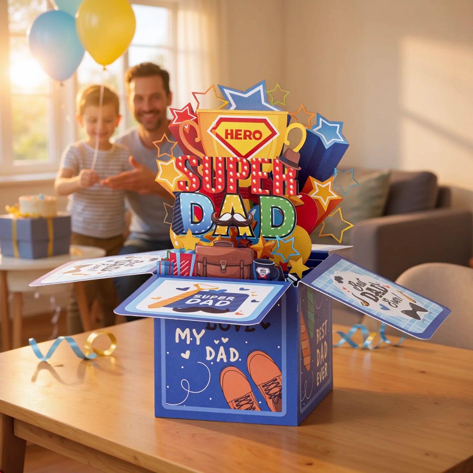 Thksyo Funny Happy Father's Day Pop Up Greeting Cards, Sweet 3D Fathers Day Card from Wife/Son/Daughter, Best Gifts for Father/ Husband/ Him/ Dad