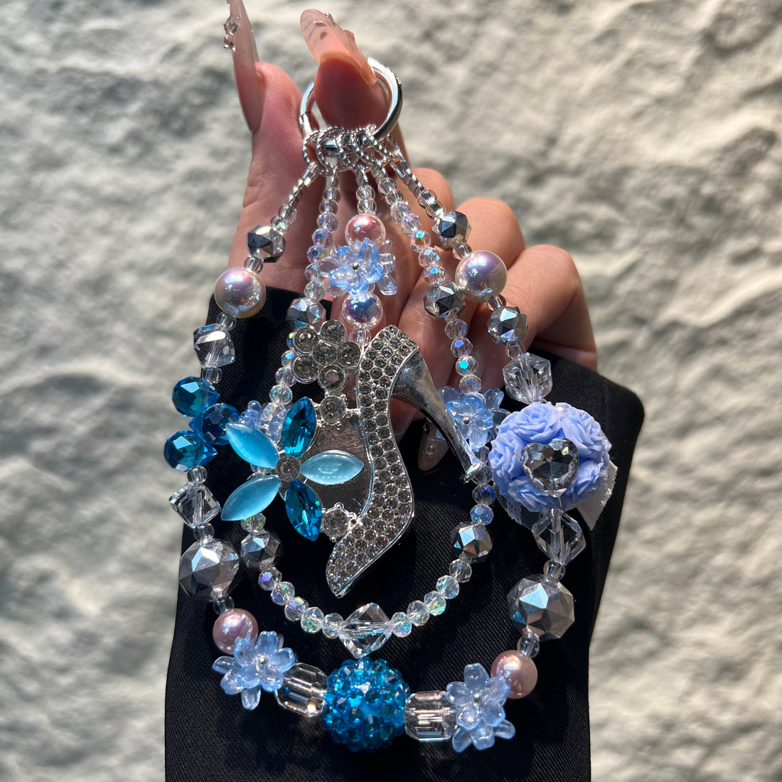 Rhinestone High‑Heel Multi‑Layer Beaded Phone Charm, Handmade Y2K Floral Crystal Bead Keychain, Cute Bag Pendant Ornament, Coquette Aesthetic Accessories for Girls
