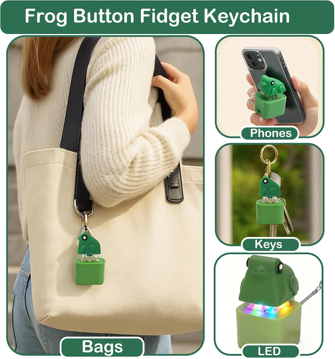 Cute Duck/ Frog/ Screaming Chicken/ Lizard Fidget Keychain Toy with LED Light & Sound, Fun Stress Relief Clicker Gift for Kids, Teens & Adults