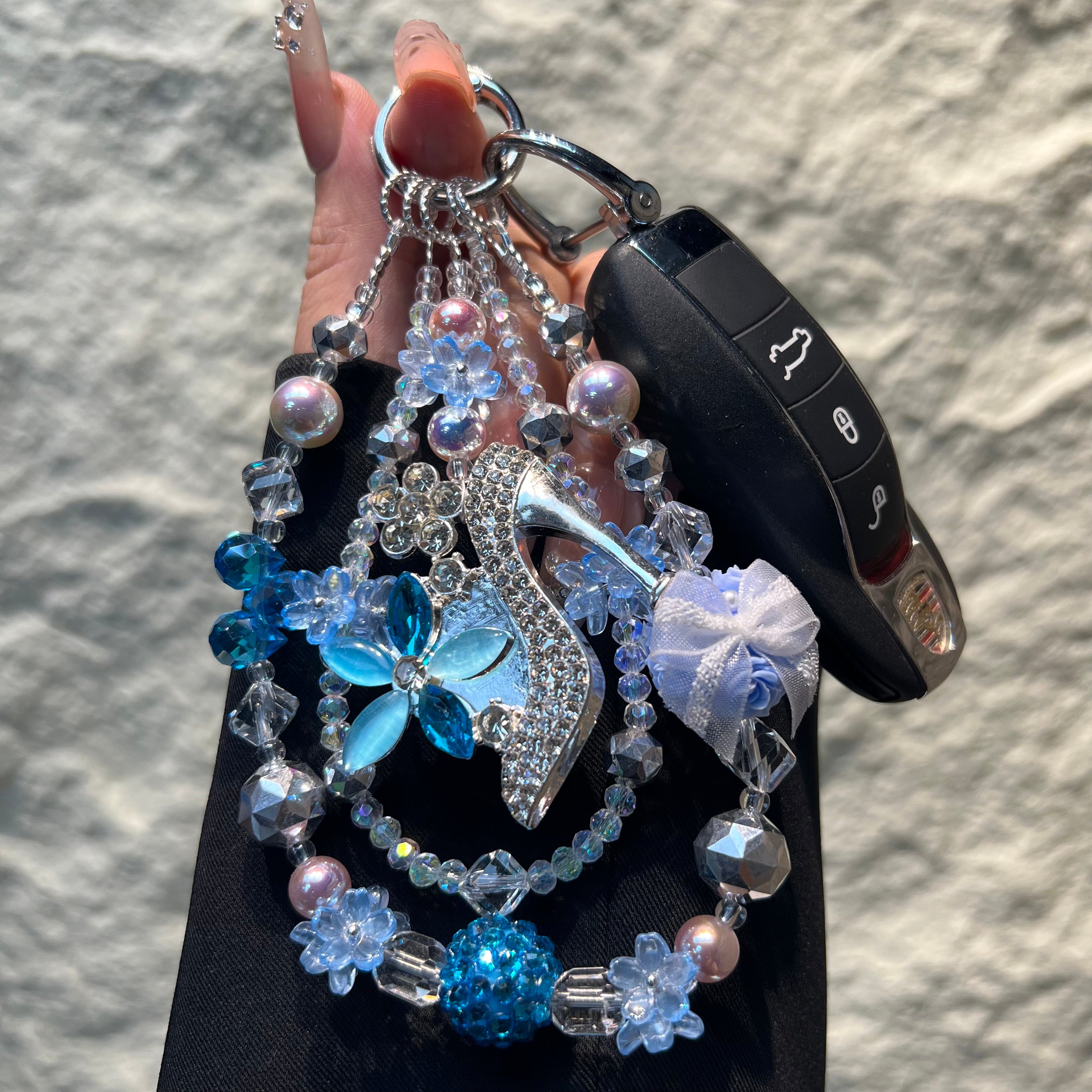 Rhinestone High‑Heel Multi‑Layer Beaded Phone Charm, Handmade Y2K Floral Crystal Bead Keychain, Cute Bag Pendant Ornament, Coquette Aesthetic Accessories for Girls