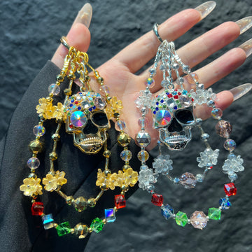 Skull Crystal Beaded Multi‑use Charm, Handmade Rhinestone Skull Pendant, Phone Case Charm, Backpack Bag Ornament, Keychain Accessory, Gothic Aesthetic Gift for Women & Teen Girls