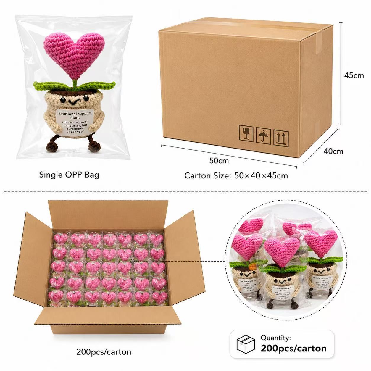 Hand-Crocheted Yarn Dolls; Knitted Potted Plants Featuring a Heart or Sunflower with Dangling Legs