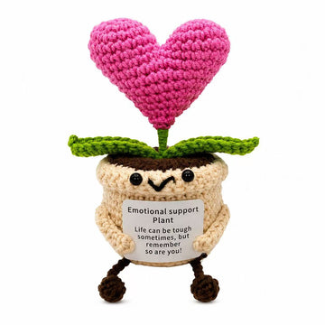 Hand-Crocheted Yarn Dolls; Knitted Potted Plants Featuring a Heart or Sunflower with Dangling Legs