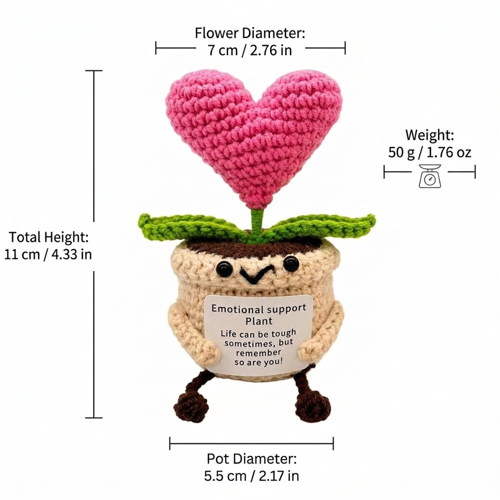 Hand-Crocheted Yarn Dolls; Knitted Potted Plants Featuring a Heart or Sunflower with Dangling Legs