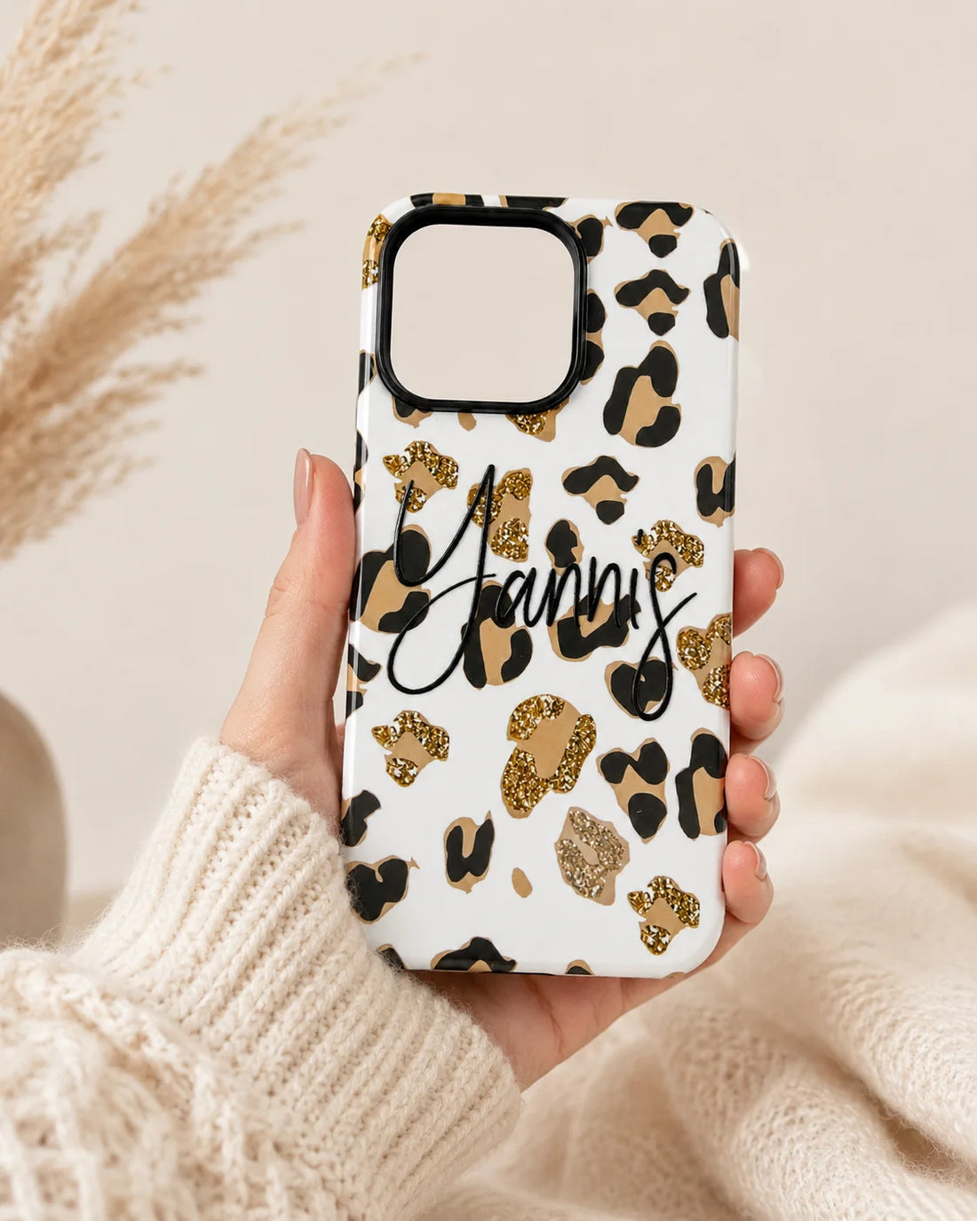 Personalized Name Custom Gift for Her/Women, Leopard Pattern Case Cove for iPhone 17 Pro Max, 16 Pro Max, iPhone 15/14/13 Text Customized Case Cover