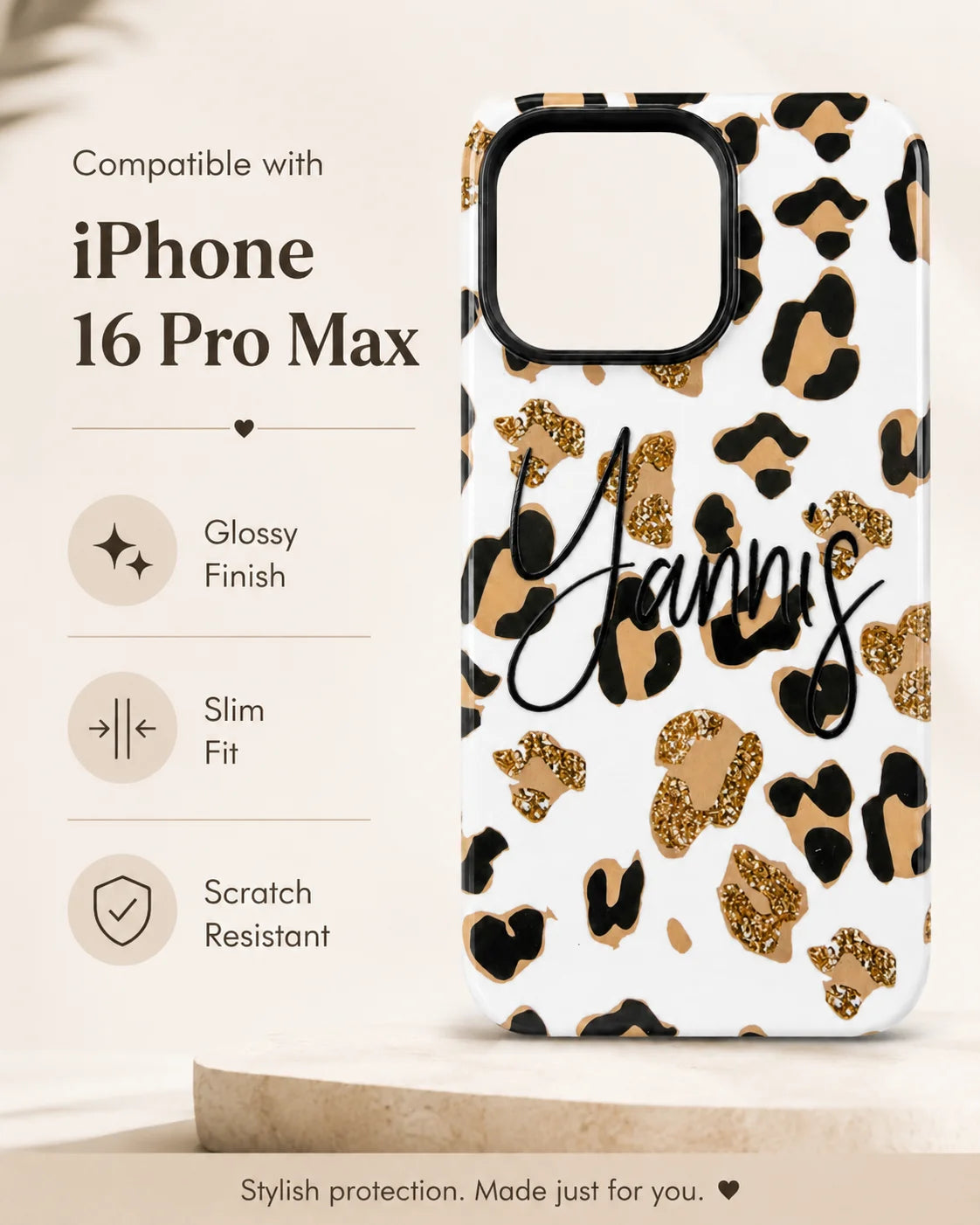 Personalized Name Custom Gift for Her/Women, Leopard Pattern Case Cove for iPhone 17 Pro Max, 16 Pro Max, iPhone 15/14/13 Text Customized Case Cover