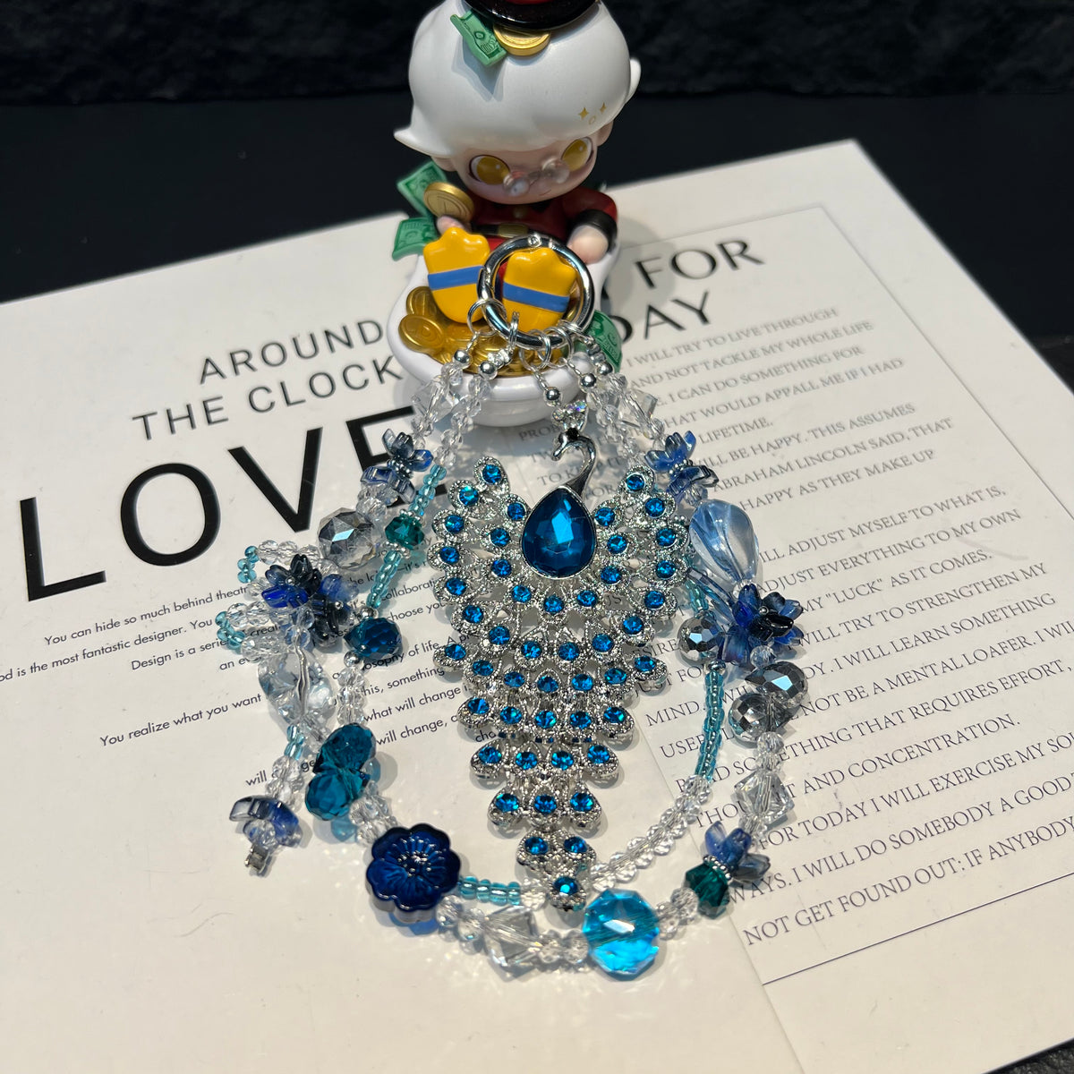 Hand‑made Peacock Rhinestone Crystal Beaded Phone Charm, Vintage Ethnic Layered Bead Keychain Pendant, Luxury Bohemian Bag Hanging Ornament For Women