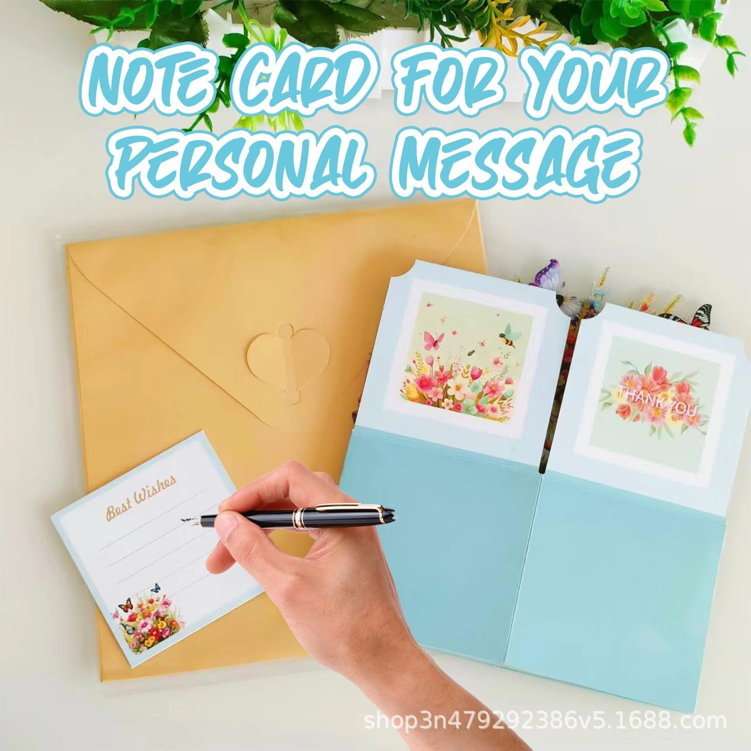 European-style 3d Pop-up Greeting Card Featuring a Cluster of Butterflies And Flowers In Light Blue; Suitable For Birthdays Or As A Thank-you Card.