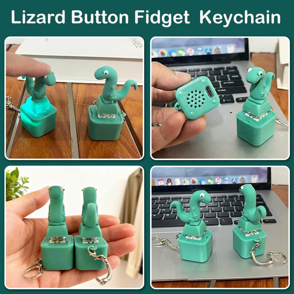 Cute Duck/ Frog/ Screaming Chicken/ Lizard Fidget Keychain Toy with LED Light & Sound, Fun Stress Relief Clicker Gift for Kids, Teens & Adults