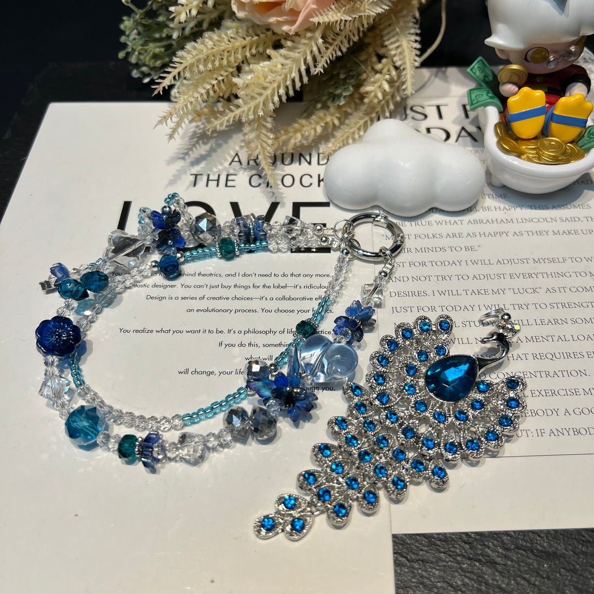 Hand‑made Peacock Rhinestone Crystal Beaded Phone Charm, Vintage Ethnic Layered Bead Keychain Pendant, Luxury Bohemian Bag Hanging Ornament For Women