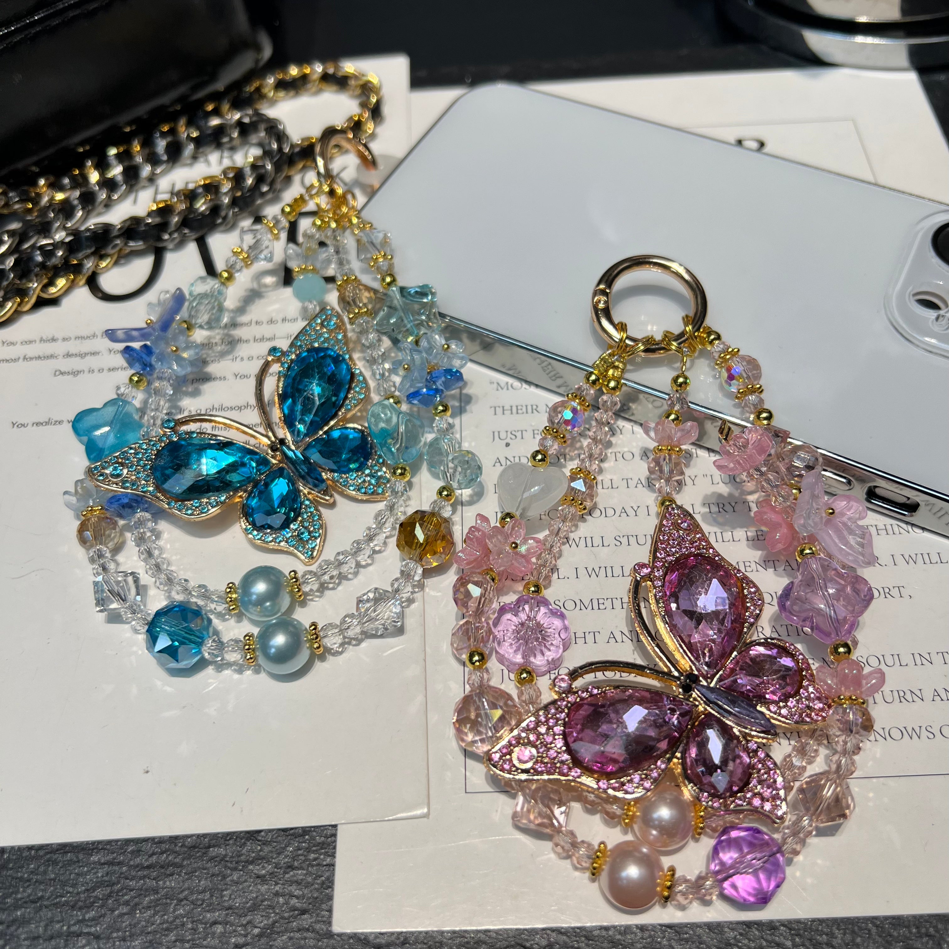 Butterfly Crystal Beaded Phone Charm, Multi‑use Handmade Rhinestone Pendant, Detachable Bag Charm, Keychain Accessory, Aesthetic Gift for Teen Girls, Women & Best Friends