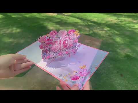 Pink Floral 3D Pop Up Birthday Card with Age Numbers & Butterflies | Scented Greeting Card with Note Card & Envelope