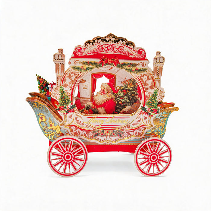 Red Gold Santa Carriage Pop-Up Christmas Card
